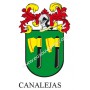 Heraldic keychain - CANALEJAS - Personalized with surname, family crest and brief description of the genealogical origin.
