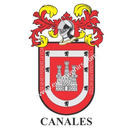 Llavero heráldico - CANALES - Personalizado con apellido, escudo de la familia y breve descripción del origen genealógico.