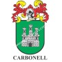 Heraldic keychain - CARBONELL - Personalized with surname, family crest and brief description of the genealogical origin.