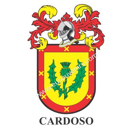 Heraldic keychain - CARDOSO - Personalized with surname, family crest and brief description of the genealogical origin.