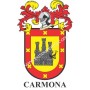 Llavero heráldico - CARMONA - Personalizado con apellido, escudo de la familia y breve descripción del origen genealógico.