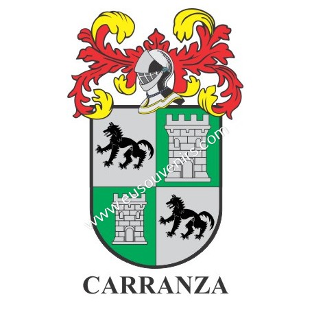Porte-clés héraldique - CARRANZA - Personnalisé avec le nom, l'écusson de la famille et une brève description de l'origine généa