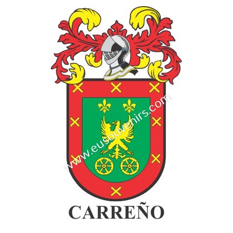 Porte-clés héraldique - CARREÑO - Personnalisé avec le nom, l'écusson de la famille et une brève description de l'origine généal