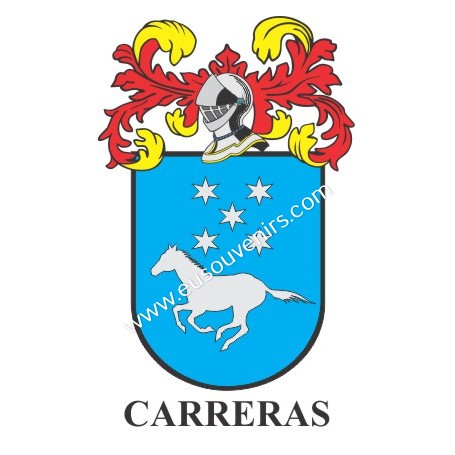 Llavero heráldico - CARRERAS - Personalizado con apellido, escudo de la familia y breve descripción del origen genealógico.