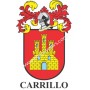 Llavero heráldico - CARRILLO - Personalizado con apellido, escudo de la familia y breve descripción del origen genealógico.