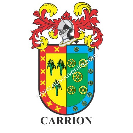 Llavero heráldico - CARRION - Personalizado con apellido, escudo de la familia y breve descripción del origen genealógico.