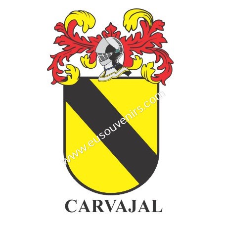 Llavero heráldico - CARVAJAL - Personalizado con apellido, escudo de la familia y breve descripción del origen genealógico.