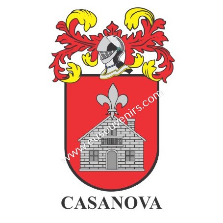 Llavero heráldico - CASANOVA - Personalizado con apellido, escudo de la familia y breve descripción del origen genealógico.
