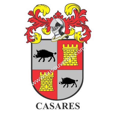 Llavero heráldico - CASARES - Personalizado con apellido, escudo de la familia y breve descripción del origen genealógico.