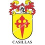 Llavero heráldico - CASILLAS - Personalizado con apellido, escudo de la familia y breve descripción del origen genealógico.