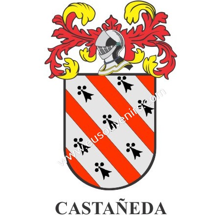 Llavero heráldico - CASTAÑEDA - Personalizado con apellido, escudo de la familia y breve descripción del origen genealógico.