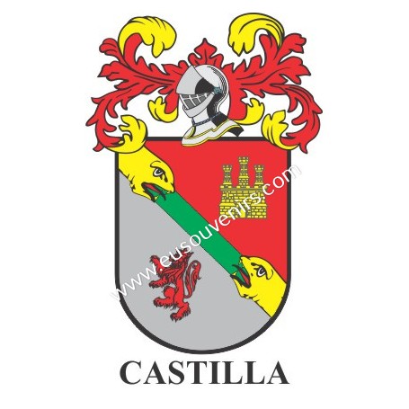 Porte-clés héraldique - CASTILLA - Personnalisé avec le nom, l'écusson de la famille et une brève description de l'origine généa