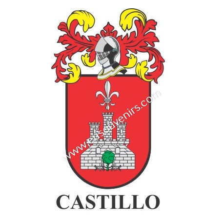 Llavero heráldico - CASTILLO - Personalizado con apellido, escudo de la familia y breve descripción del origen genealógico.