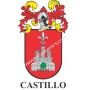 Heraldic keychain - CASTILLO - Personalized with surname, family crest and brief description of the genealogical origin.