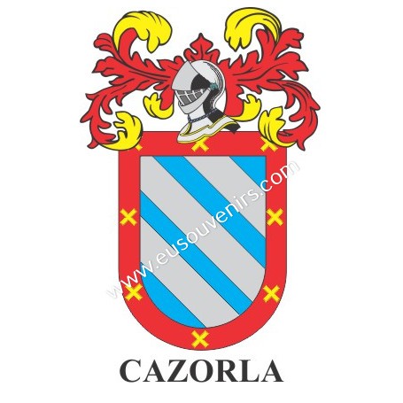 Llavero heráldico - CAZORLA - Personalizado con apellido, escudo de la familia y breve descripción del origen genealógico.