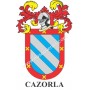 Heraldic keychain - CAZORLA - Personalized with surname, family crest and brief description of the genealogical origin.
