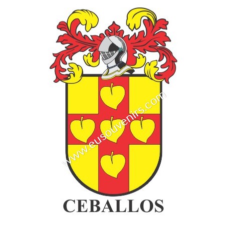 Llavero heráldico - CEBALLOS - Personalizado con apellido, escudo de la familia y breve descripción del origen genealógico.