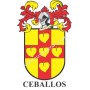Heraldic keychain - CEBALLOS - Personalized with surname, family crest and brief description of the genealogical origin.