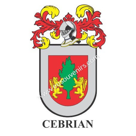 Llavero heráldico - CEBRIAN - Personalizado con apellido, escudo de la familia y breve descripción del origen genealógico.