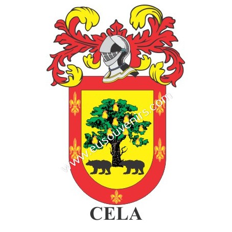 Llavero heráldico - CELA - Personalizado con apellido, escudo de la familia y breve descripción del origen genealógico.