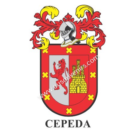 Llavero heráldico - CEPEDA - Personalizado con apellido, escudo de la familia y breve descripción del origen genealógico.