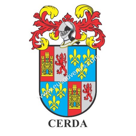 Porte-clés héraldique - CERDA - Personnalisé avec le nom, l'écusson de la famille et une brève description de l'origine généalog