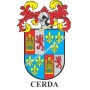Heraldic keychain - CERDA - Personalized with surname, family crest and brief description of the genealogical origin.