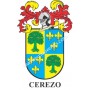 Heraldic keychain - CEREZO - Personalized with surname, family crest and brief description of the genealogical origin.
