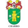 Llavero heráldico - CHARRO - Personalizado con apellido, escudo de la familia y breve descripción del origen genealógico.