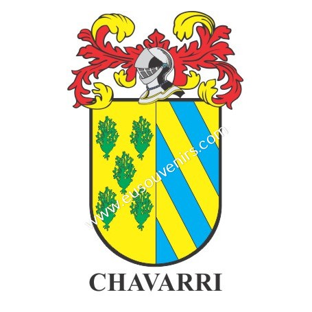 Llavero heráldico - CHAVARRI - Personalizado con apellido, escudo de la familia y breve descripción del origen genealógico.