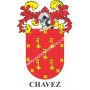 Llavero heráldico - CHAVEZ - Personalizado con apellido, escudo de la familia y breve descripción del origen genealógico.