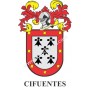 Heraldic keychain - CIFUENTES - Personalized with surname, family crest and brief description of the genealogical origin.