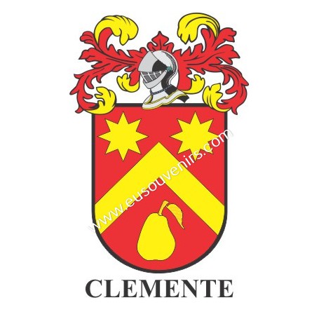 Porte-clés héraldique - CLEMENTE - Personnalisé avec le nom, l'écusson de la famille et une brève description de l'origine généa