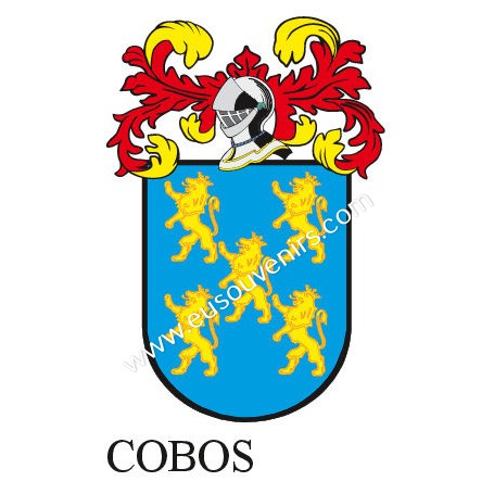 Llavero heráldico - COBOS - Personalizado con apellido, escudo de la familia y breve descripción del origen genealógico.