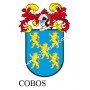 Heraldic keychain - COBOS - Personalized with surname, family crest and brief description of the genealogical origin.