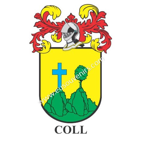 Porte-clés héraldique - COLL - Personnalisé avec le nom, l'écusson de la famille et une brève description de l'origine généalogi