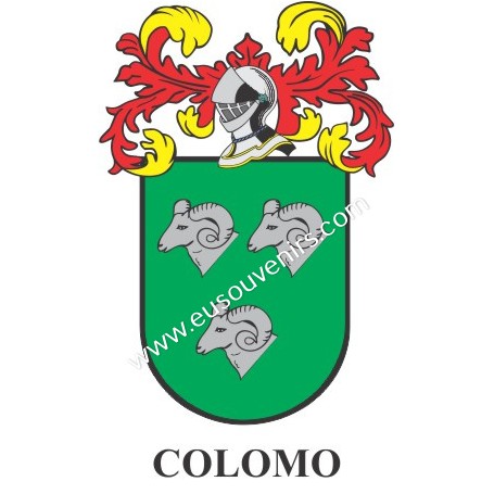 Llavero heráldico - COLOMO - Personalizado con apellido, escudo de la familia y breve descripción del origen genealógico.