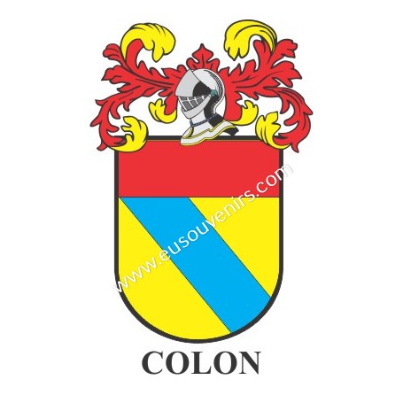 Porte-clés héraldique - COLON - Personnalisé avec le nom, l'écusson de la famille et une brève description de l'origine généalog