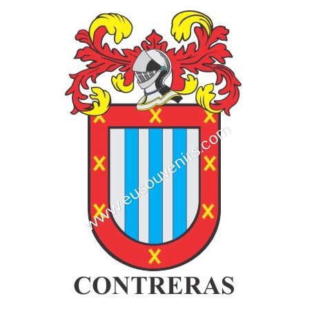 Heraldic keychain - CONTRERAS - Personalized with surname, family crest and brief description of the genealogical origin.