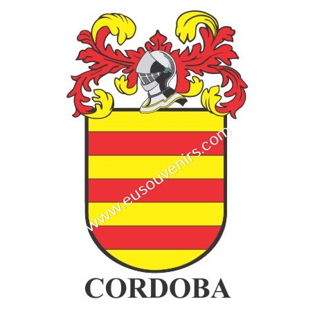 Llavero heráldico - CORDOBA - Personalizado con apellido, escudo de la familia y breve descripción del origen genealógico.