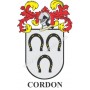 Llavero heráldico - CORDON - Personalizado con apellido, escudo de la familia y breve descripción del origen genealógico.