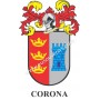 Llavero heráldico - CORONA - Personalizado con apellido, escudo de la familia y breve descripción del origen genealógico.