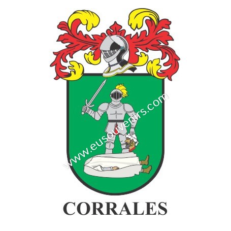 Llavero heráldico - CORRALES - Personalizado con apellido, escudo de la familia y breve descripción del origen genealógico.