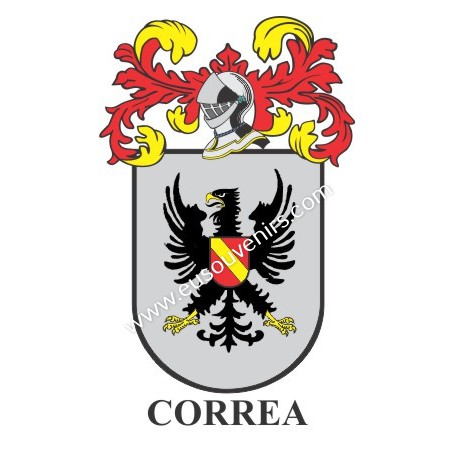 Llavero heráldico - CORREA - Personalizado con apellido, escudo de la familia y breve descripción del origen genealógico.