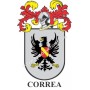Heraldic keychain - CORREA - Personalized with surname, family crest and brief description of the genealogical origin.