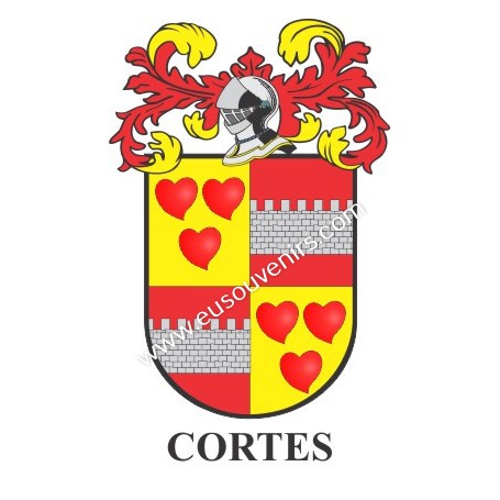 Llavero heráldico - CORTES - Personalizado con apellido, escudo de la familia y breve descripción del origen genealógico.