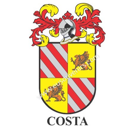 Porte-clés héraldique - COSTA - Personnalisé avec le nom, l'écusson de la famille et une brève description de l'origine généalog