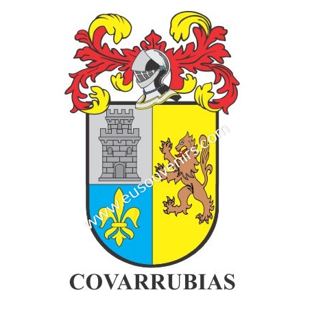 Heraldic keychain - COVARRUBIAS - Personalized with surname, family crest and brief description of the genealogical origin.