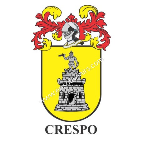 Llavero heráldico - CRESPO - Personalizado con apellido, escudo de la familia y breve descripción del origen genealógico.
