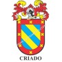 Llavero heráldico - CRIADO - Personalizado con apellido, escudo de la familia y breve descripción del origen genealógico.